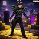 Boys Minecraft Ender Dragon Fancy Dress Costume Complete Outfit Black Helmet UK