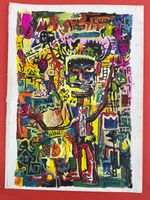 Jean-Michel Basquiat (Handmade) Drawing mixed media on paper signed & stamped