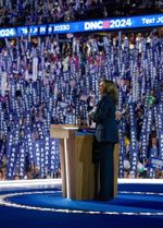 KAMALA HARRIS AT DEMOCRATIC NATIONAL CONVENTION 2024 FRIDGE MAGNET 5" X 3.5"