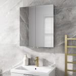 Double Door Bathroom Mirror Cabinet Cupboard Stainless Steel Wall Mounted 600mm