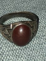 Persian Natural dark red Agate- Aqeeq Stone On Solid Silver Handmade Ring Size W