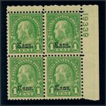 drbobstamps US Scott #658 Mint NH Plate Block of 4 Kansas Ovpt. Stamps Cat $85