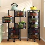 Rotating Kitchen Trolley Cart on Wheels 2/3/4/5 Layer Round Storage Basket Rack