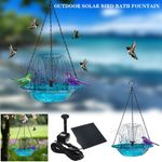 Solar Powered Hanging Bird Bath Feeder Tray Fountain for Outdoor Garden Patio 