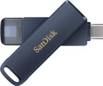 SanDisk 256GB Phone Drive USB-C & Lightning Flash Drive for iPhone Metallic Blue