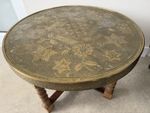 Antique Brass Top Barley Twist Folding Table Blue Colour Floral Detail Moroccan
