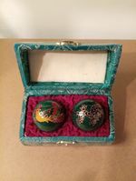 Vintage Chinese Baoding Meditation Oriental Design Chime Balls Dark Green