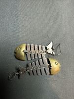Vintage Mexico Fish Bones Skeleton Pierced Earrings /Sterling Silver Brass Head