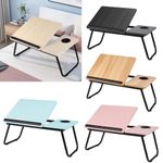 Laptop Table Folding Lap Desk Stand Adjustable Notebook Bed Tray with Cup Holder