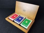 Vintage wooden case for three decks of Dal Negro Treviso playing cards.