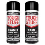 2X TOUGH STUFF ENAMEL BLACK MATT SPRAY PAINT FOR WOOD METAL PLASTIC 400ML