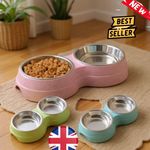Double Pet Bowl Stainless Steel Non Slip Dog Cat Food Water Feeding Dish UK
