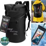 Waterproof Backpack Dry Bag Black Large 35L Rolltop IPX8 Phone Case
