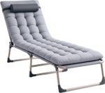 Single Folding Bed Sun Lounger Recliner Garden Camping Cots Guest  With Mat