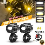 Pair Motorcycle LED Headlight Fog Driving Spot Light Auxiliary Lamp 6000K White
