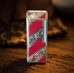 Vintage Red & Silver Metal Windproof Butane Lighter Elegant Engraved Design Coll