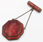 ART DECO GUILLOCHE ENAMEL & BRASS TANGO COMPACT & LIPSTICK c1930's