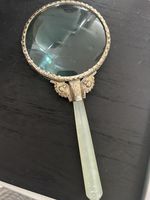 Rare Unusual Vintage Magnifying Glass Edwardian Silver Tone Bone Handle Art Deco