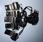 5 Pack Metal Safety Whistles w/ Black Lanyards 120dB Camping Silver/Black