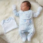 Premature Baby Boy 4 Pce Set Sleepsuit Bodysuit Bib Mitts Tiny Prem Blue