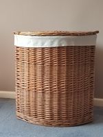 Large Corner Wicker Laundry Basket w/ Lid Detachable Washable Canvas Lining