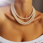 3 Layers Pearl Imitation White Cream Simple Handmade Strand Bead Necklace Women