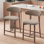 Modern Bar Stool Set of 2, Solid Wood Frame & Breathable Fabric, Curved Backrest