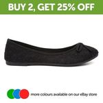 Lilley Womens Shoes Black Adults Ladies Ballerina Lace School Flat Slip On SIZE