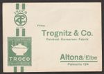 Altona 1930 "business card" of delicatessen - canned goods - Trognitz & Co. factory