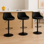 3Pcs Bar Stools Faux Leather, Black Grey Silver Red White Kitchen Breakfast Bar