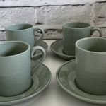 Vintage Wedgwood Orient Line Celadon Cups Saucers Set of 4 Ocean Liner 1950s
