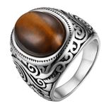 Artificial Brown Onyx Stone Ring Gothic Punk Biker TigerEye Men Ring, US:12/UK:Y