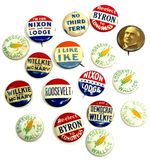17 Republican & Democrat Political Pins Roosevelt Wallace Byron Willkie Ike