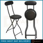 FOLDING BAR STOOL BLACK PADDED HIGH BACK STOOL ROUND SEAT FOLDABLE BREAKFAST UK