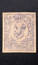 King George V GB 3d Essay On Buff Unwatermarked Paper Fig 8 In Dark Blue VF