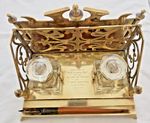 GORGEOUS VICTORIAN BRASS INKSTAND/STANDISH (1895)-WITH CUT GLASS INKS.