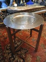 Antique Chinese Oriental Heavy  Brass Topped Side  Table  Folding legs 