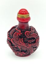 Chinese Carved Resin Coral Red Snuff Bottle - Height 8cm