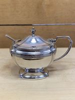 Vintage Silver Plate EPNS Mustard Pot Condiment Pot Spoon Blue Glass Liner Vgc