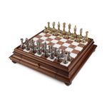 Italian set chess pieces flowery+chess board marble/tilia wood 46 with drawer