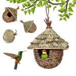Handwoven Natural Straw Bird Nest Hang Birdhouse Round Breeding Grass Bird Cage