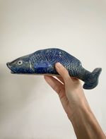 Vintage Chinese Blue Glazed Koi Carp pottery figure  22cm long