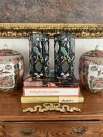 Pair Chinese Porcelain Famille Noire Hat Stand Vases Asian Export Chinoiserie