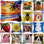 Sea View Bull Dog Latch Hook Kits Pillowcase Embroidery Cushion Cover Making Kit