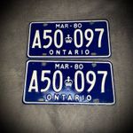 Canada Ontario License Plates - Blue Crown - 1980 - Matching Set - Vintage