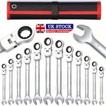 Flexible Combination Ratchet Spanner Set 6-24mm 180° Flex Head 16pcs Wrench Tool
