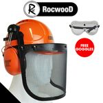 RocwooD Chainsaw Helmet Safety Forestry Ear Defenders Metal Visor FREE Goggles