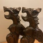 Antique pair of large Chinese hand carved salvaged dragons