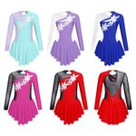 Girl's Rhinestone Mesh Spliced Figure Ice Skating Dress Ballet Leotard Dancewear