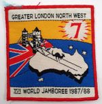 Boy Scouts World Jamboree Australia Badge Patch. Greater London NW 1987/88